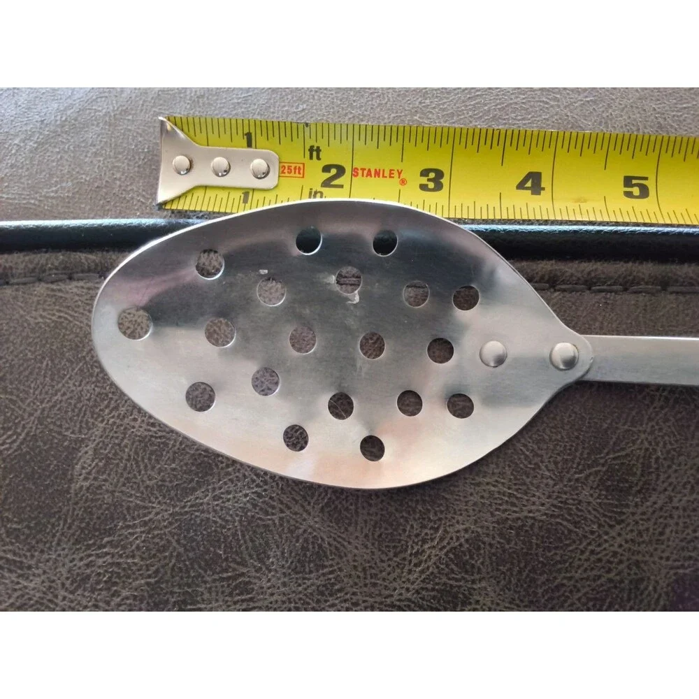 Vintage Robinson? Stainless Steel Slotted Serving Spoon w/Wood Handle USA